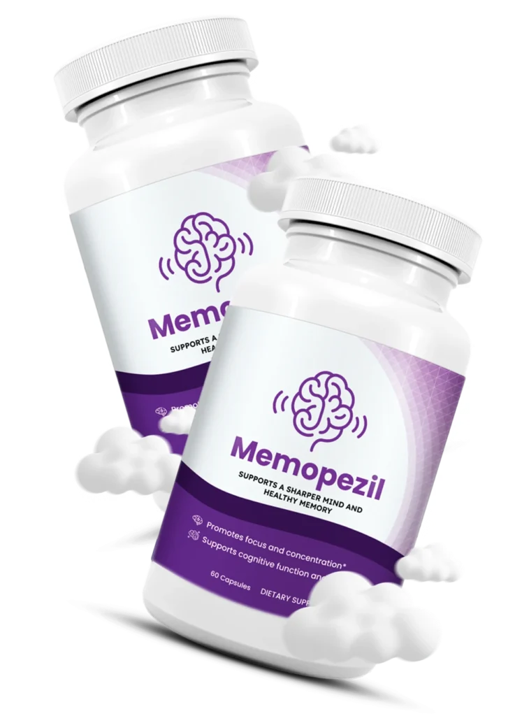 Two bottles of Memopezil brain supplement for memory and focus optimization, displayed on a clean background.